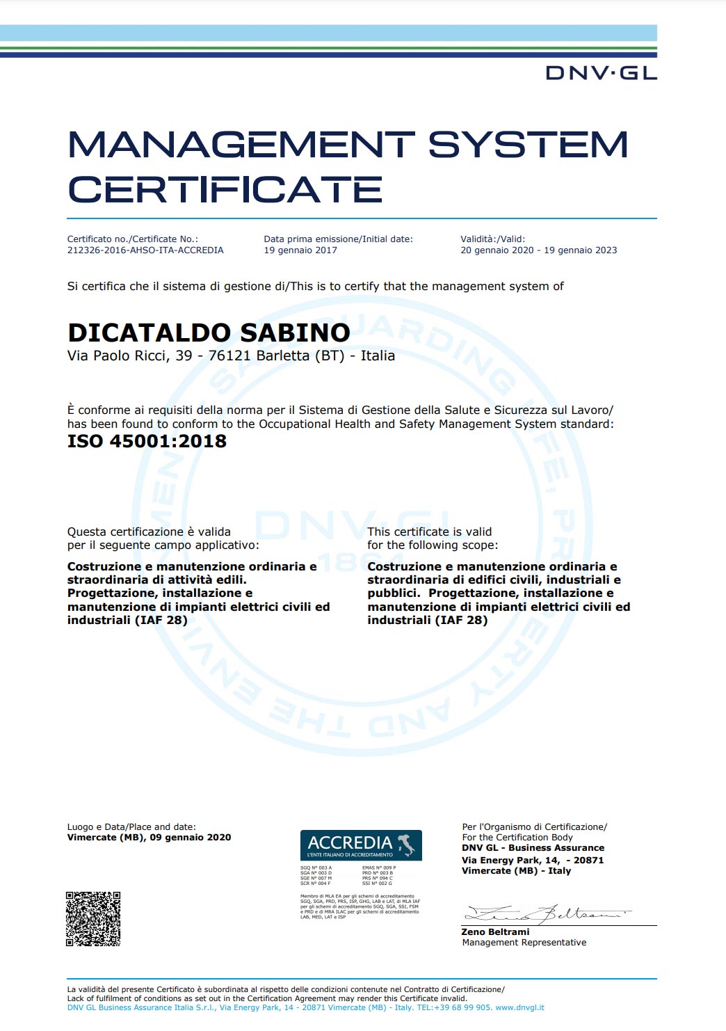 CERTIFICAZIONE ISO 45001